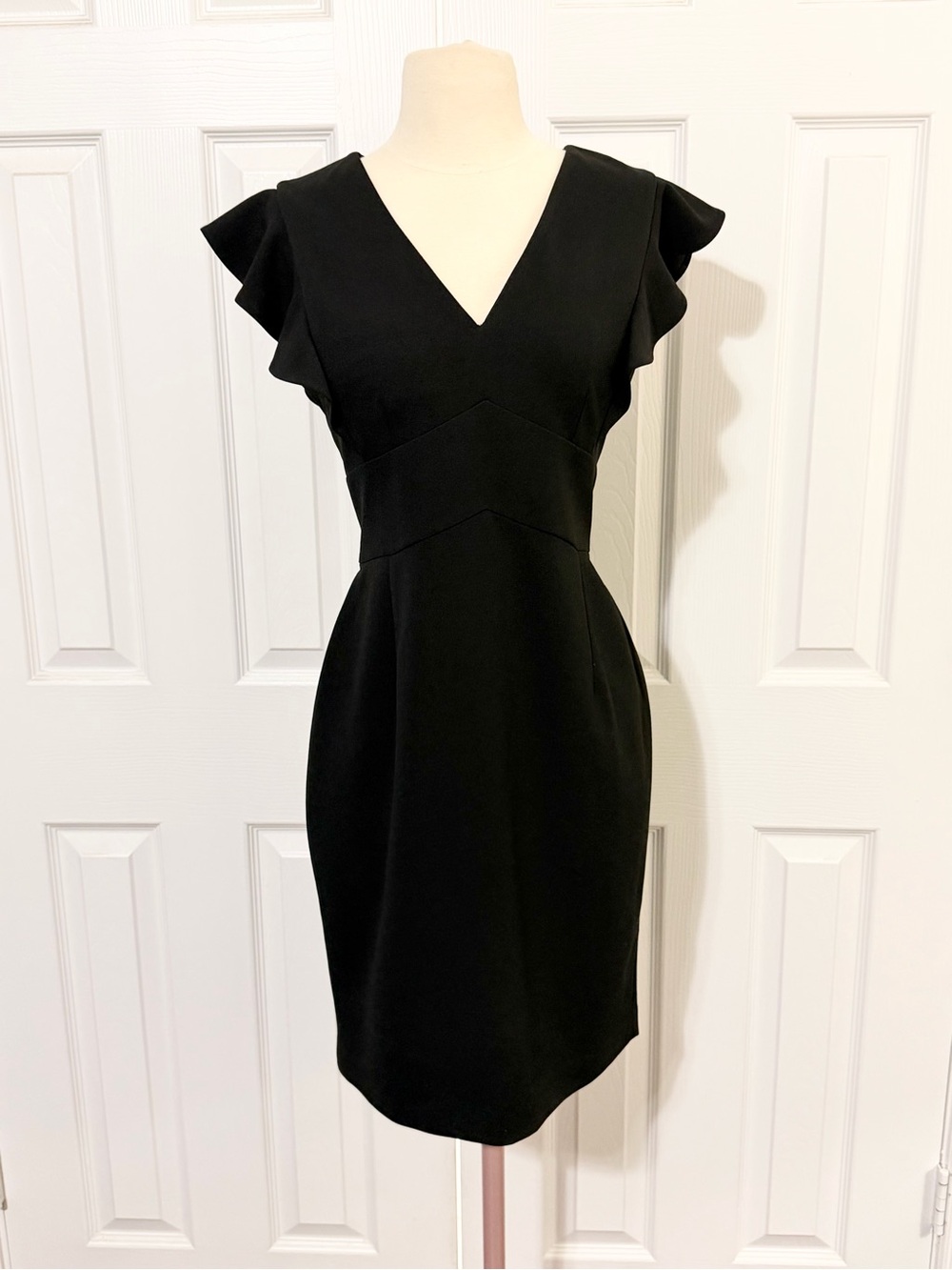 DKNY Black Ruffle Sleeve Midi Dress